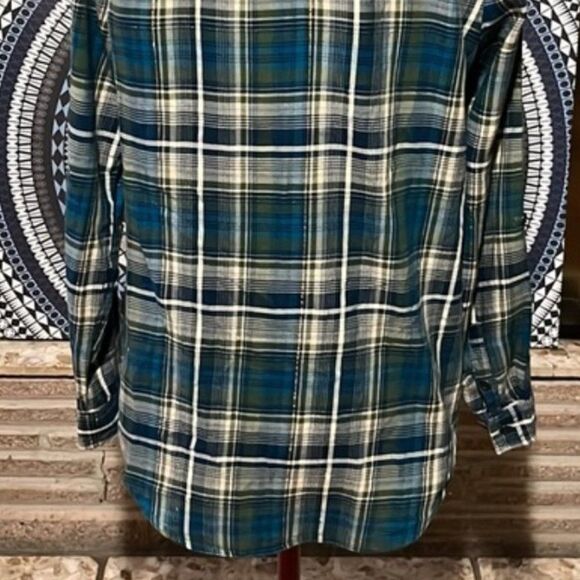 Westport Teal With Metallic Gold Plaid Casual Button-Down Shirt Size Small - Picture 8 of 13
